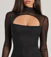 Amiri Sheer Mesh Mock Neck Cutout Mermaid Dress