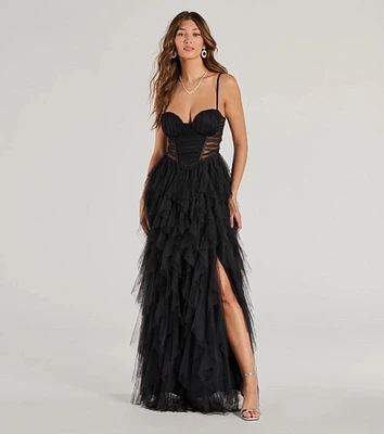 Aletta Long Sleeveless Ruffled A-Line Dress