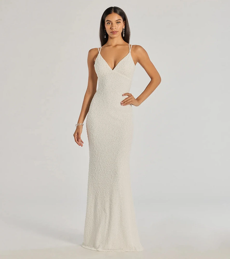 Danni Lace-Up Beaded Lace Mermaid Dress