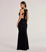 Ilse Velvet Bow Strap High Slit Mermaid Dress