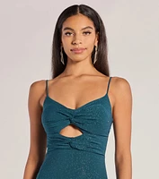 Della Glitter Knit Twist-Front Cutout Mermaid Dress