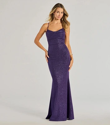 Rae Lace-Up Glitter Mermaid Dress