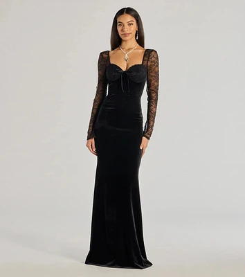 Jaya Long Sleeve Lace And Velvet Bodycon Dress