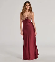 Deirdre Satin and Lace Sleeveless Mermaid Dress