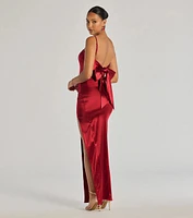 Carolina High-Slit Bow Wrap Dress