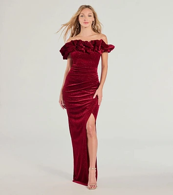 Florence Off-The-Shoulder Glitter Velvet Formal Dress