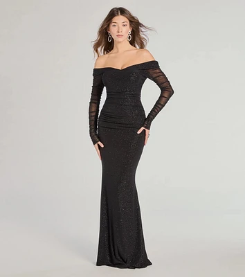 Victoria Off-The-Shoulder Glitter Mermaid Formal Dress