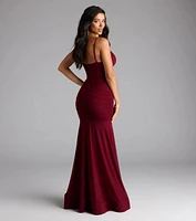 Cesca Corset Slit Mesh Formal Dress