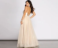 Emily Satin V Neck Tulle Ball Gown