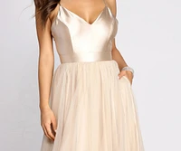 Emily Satin V Neck Tulle Ball Gown