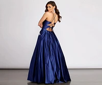 Rochella Satin Rhinestone Trim Ball Gown