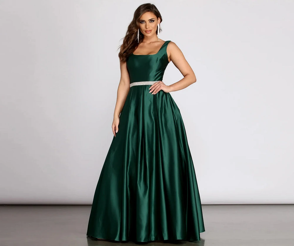 Yenni Satin Rhinestone Trim Ball Gown