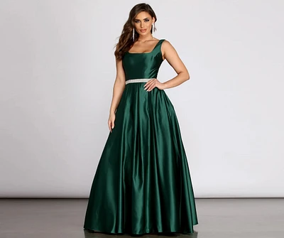 Yenni Satin Rhinestone Trim Ball Gown