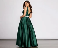 Yenni Satin Rhinestone Trim Ball Gown