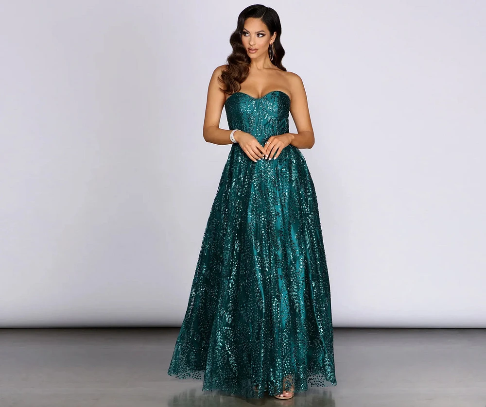 Rae Strapless Glitter Ball Gown