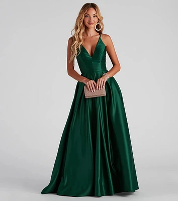 Pia Formal Satin Pleated Ball Gown