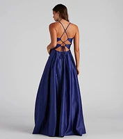 Rita Woven Satin Embellished Ball Gown