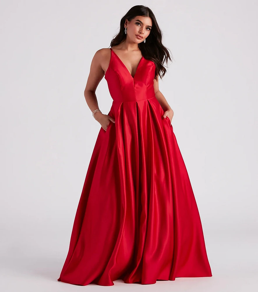 Darcie Satin Tie Back A-Line Ball Gown