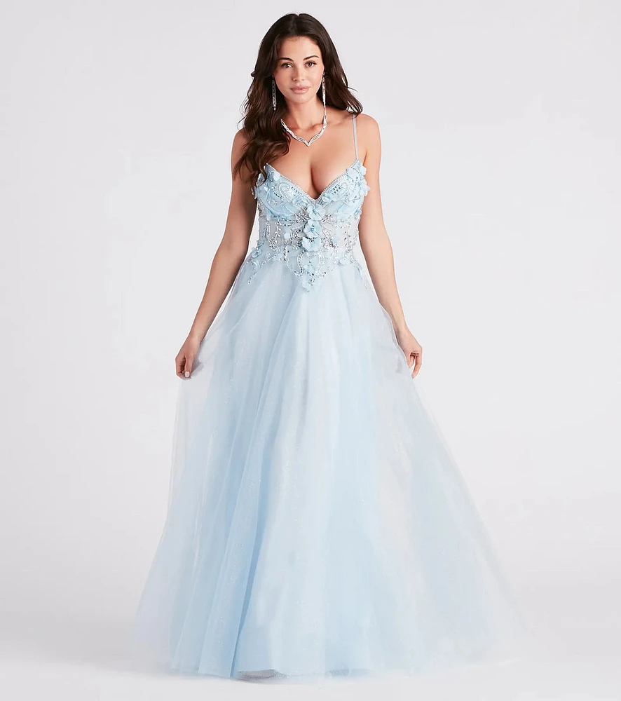 Mischka Beaded Floral A-Line Ball Gown