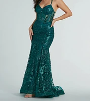 Amal Bustier Lace-Up Mermaid Glitter Sequin Gown