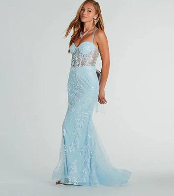 Kennedy Tulle Lace-Up Sequin Glitter Mermaid Gown