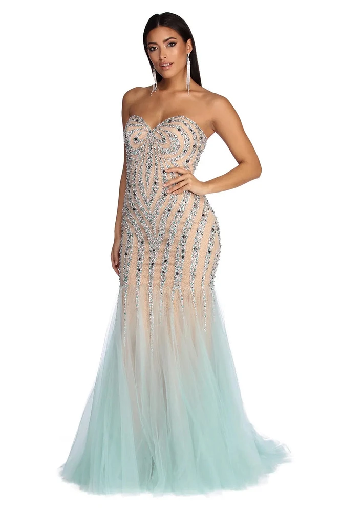 Kari Strapless Beaded Tulle Dress