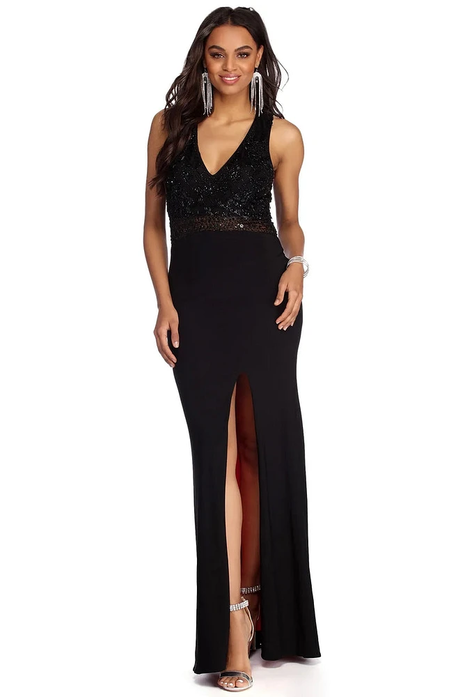 Iya Beaded High Slit Dress