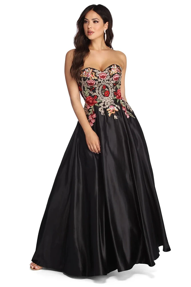 Joanne Floral Satin Ball Gown