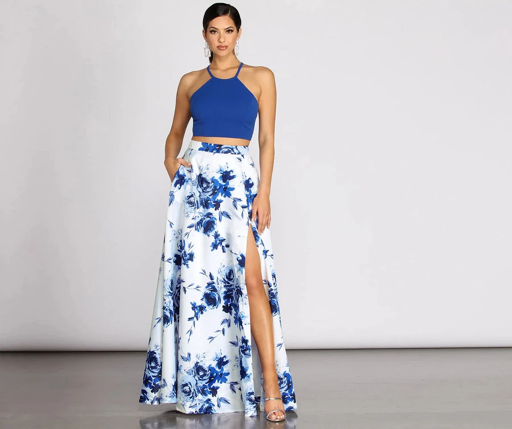 Alma Two Piece Satin & Crepe Dress