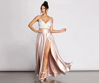 Inez Iridescent Sequin Two Piece Satin Dress