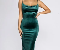 Cowl Neck Velvet Midi Dress