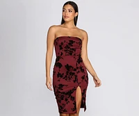 Budding Romance Flocked Tube Midi Dress