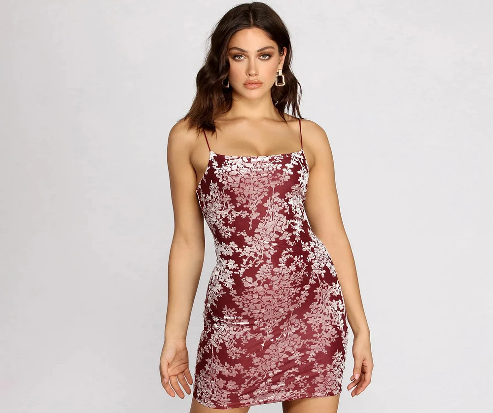 Burnout Out Flocked Floral Mini Dress