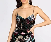 Floral Fever Mesh Burnout Velvet Mini Dress