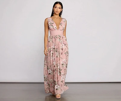 Floral Beauty Sleeveless Chiffon Maxi Dress