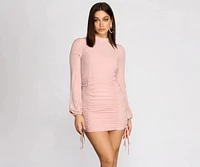 Ruched And Ready Mock Neck Mini Dress