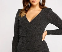 Wrapped Glamour Ruched Glitter Mini Dress