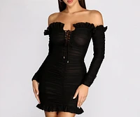 Be Amazed Ruched Off Shoulder Mini Dress