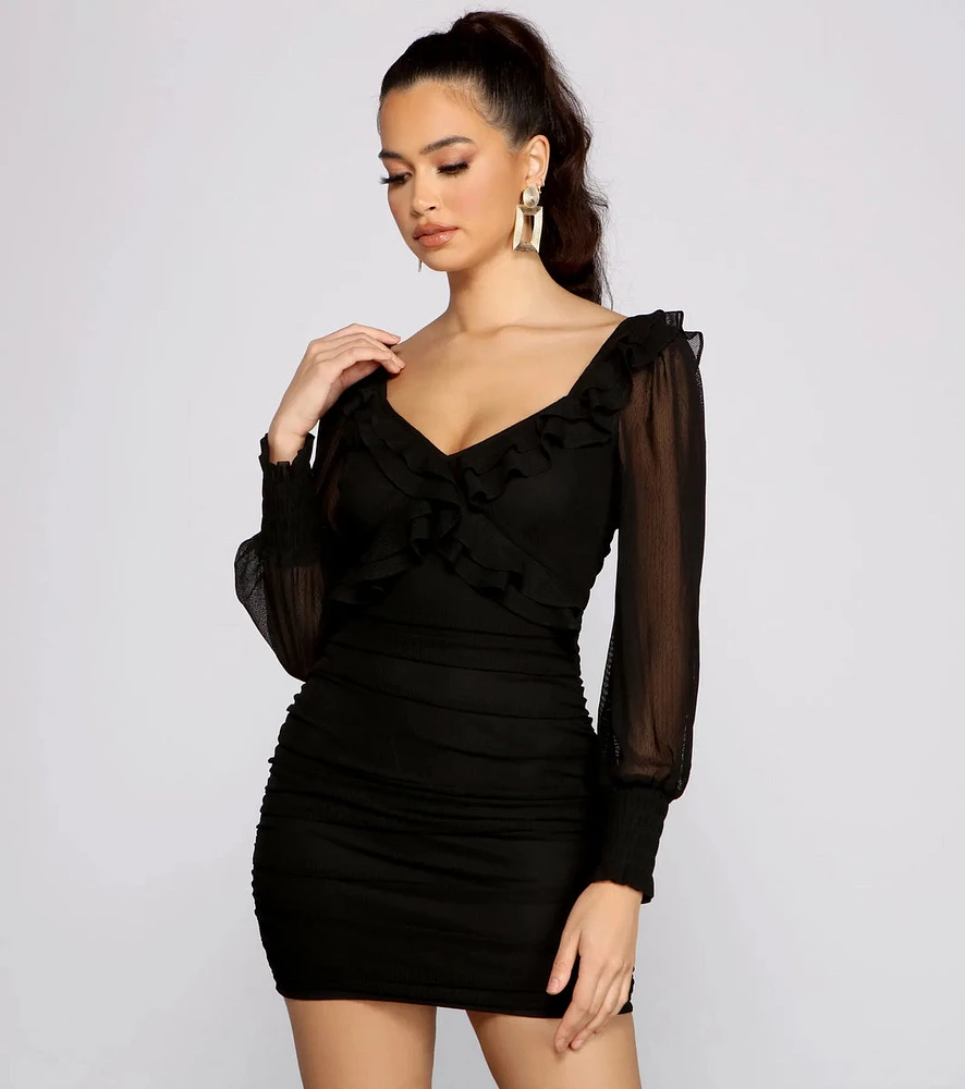 Romantic Ruffle Detail Mesh Bodycon Dress