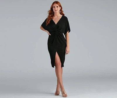 Twist Of Fate Wrap Midi Dress