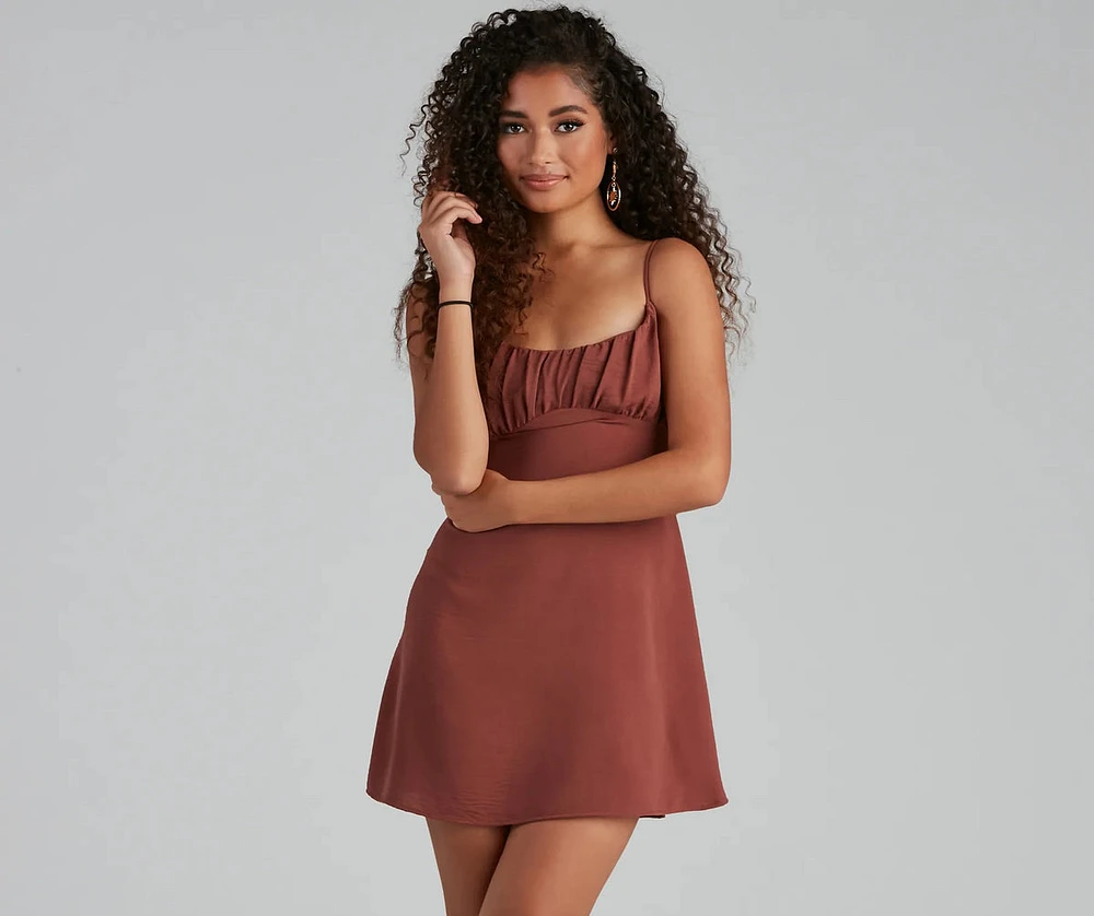 Weekend Vacay Satin Ruched Tie-Back Dress