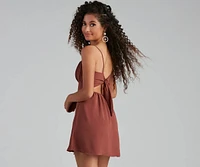 Weekend Vacay Satin Ruched Tie-Back Dress