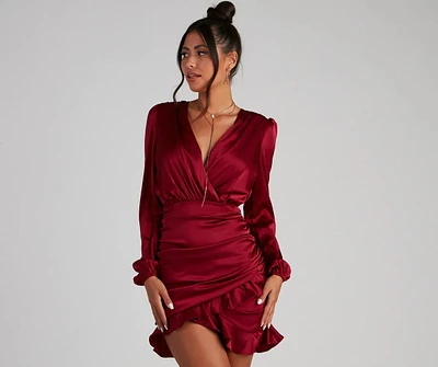 Ruffle Romance Satin Mini Dress