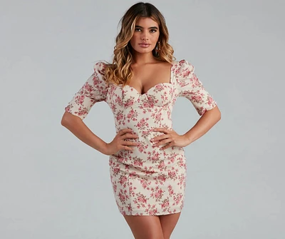 Blushing Floral Sweetheart Mini Dress