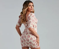 Blushing Floral Sweetheart Mini Dress