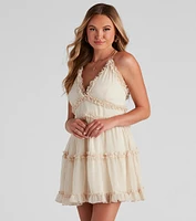 Ruffle Party Chiffon V-Neck Babydoll Dress