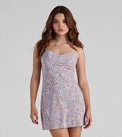 Lovely Floral Cowl Mini Dress