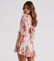 Sunday Girl Floral Chiffon Skater Dress