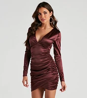 Stunning Sheen Satin Wrap Mini Dress