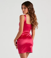 On Your Mind Pleated Satin Mini Dress